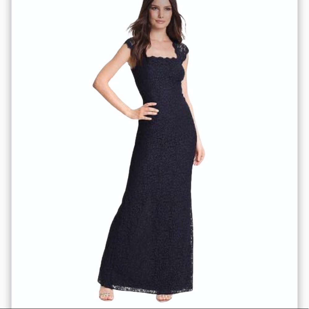 Adrianna Papell Navy Lace Open Back Gown SZ 14 NWT